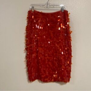 Maeve Skirt Women’s Size 12P Red Orange Sequin Pencil Skirt Below the knee skirt